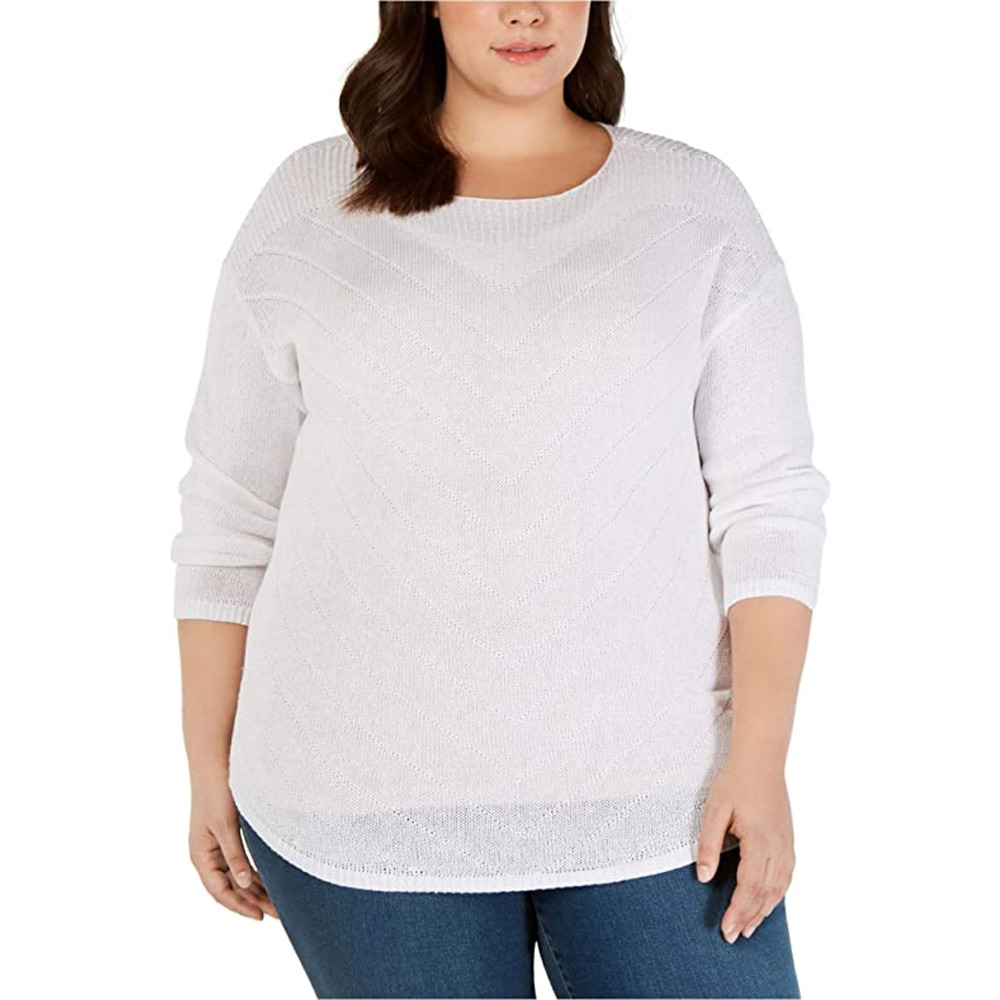 INC Women's Plus Pointelle Long Sleeve Round Neck Tunic Sweater White 1X,$80 NWT